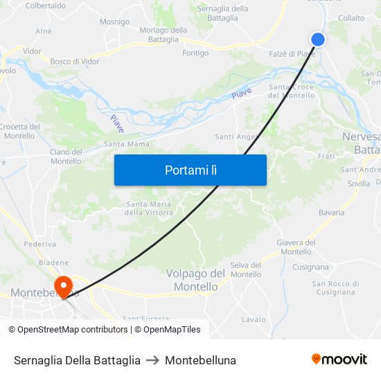 Sernaglia Della Battaglia to Montebelluna map