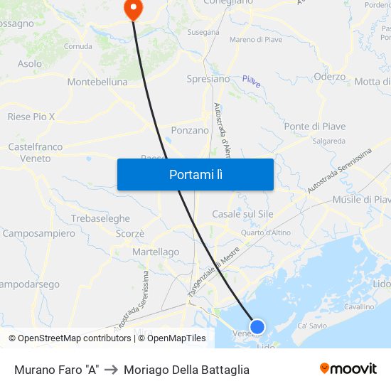 Murano Faro "A" to Moriago Della Battaglia map