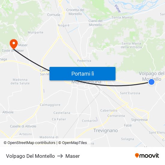 Volpago Del Montello to Maser map