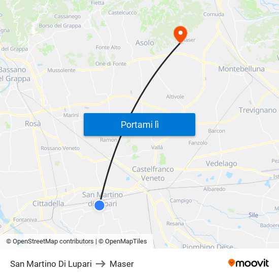 San Martino Di Lupari to Maser map