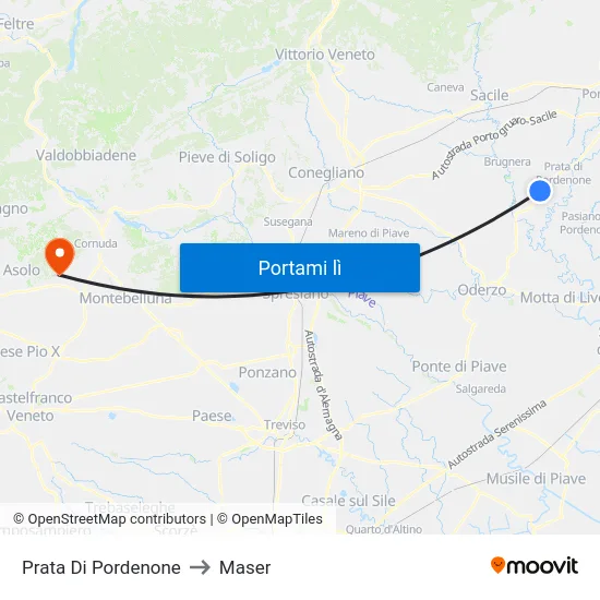 Prata Di Pordenone to Maser map