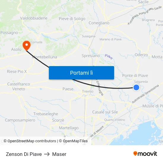 Zenson Di Piave to Maser map