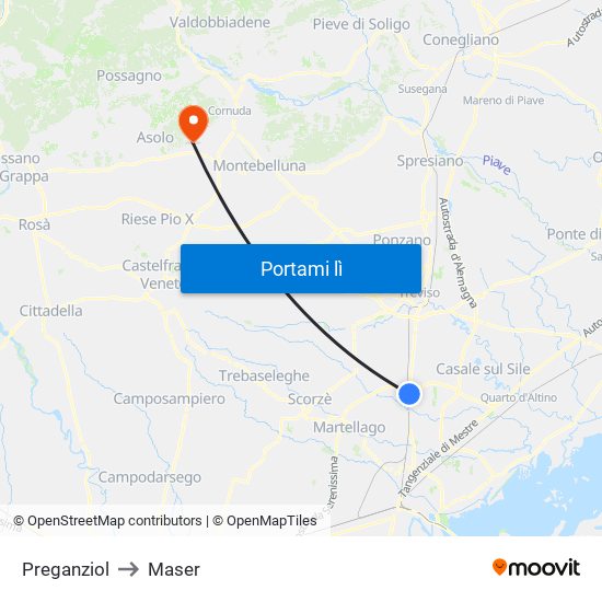 Preganziol to Maser map