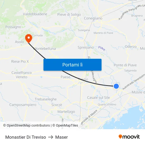 Monastier Di Treviso to Maser map