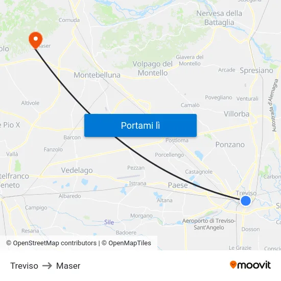 Treviso to Maser map