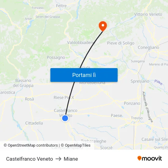 Castelfranco Veneto to Miane map