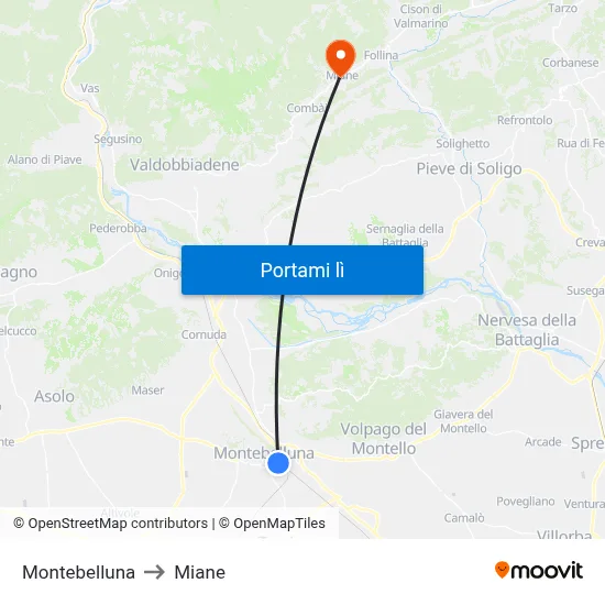 Montebelluna to Miane map