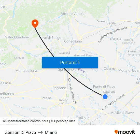 Zenson Di Piave to Miane map