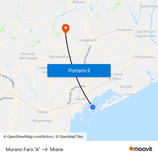 Murano Faro "A" to Miane map