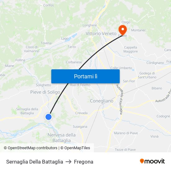 Sernaglia Della Battaglia to Fregona map