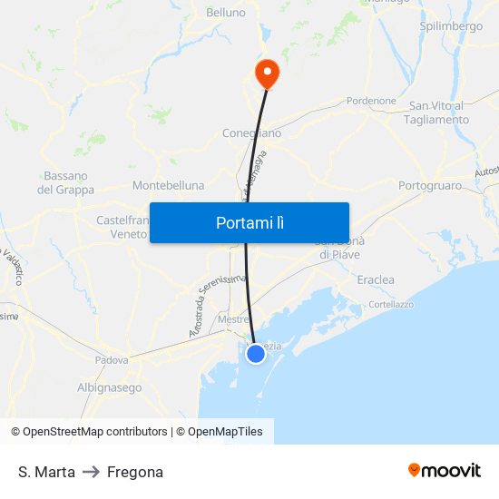 S. Marta to Fregona map