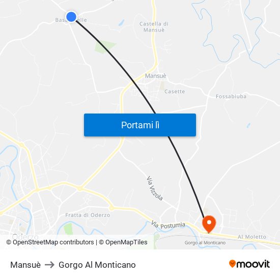 Mansuè to Gorgo Al Monticano map