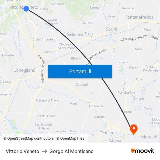Vittorio Veneto to Gorgo Al Monticano map