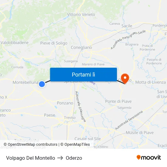 Volpago Del Montello to Oderzo map