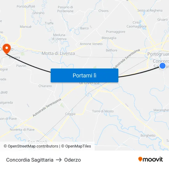 Concordia Sagittaria to Oderzo map