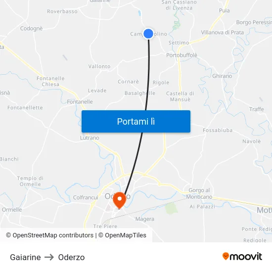 Gaiarine to Oderzo map
