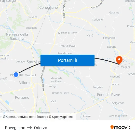 Povegliano to Oderzo map