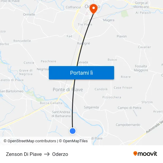 Zenson Di Piave to Oderzo map