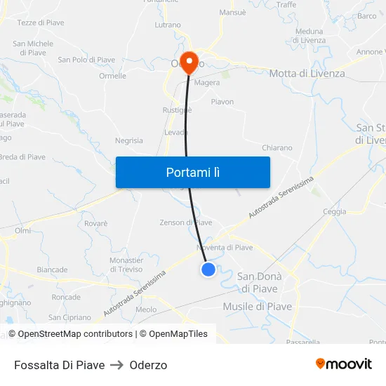 Fossalta Di Piave to Oderzo map