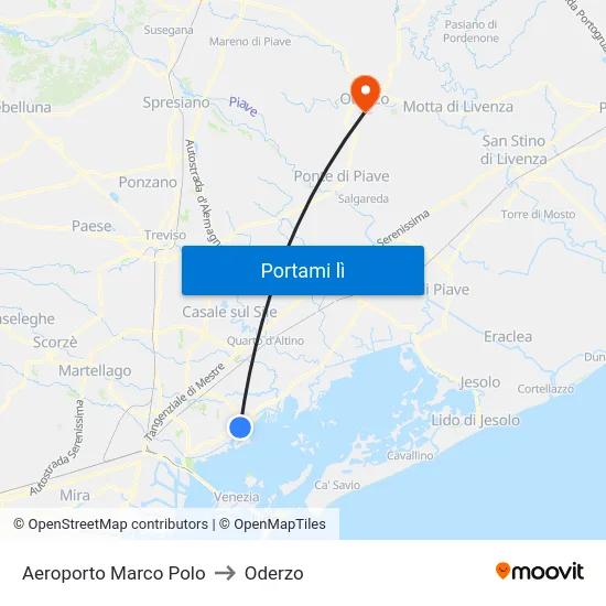 Aeroporto Marco Polo to Oderzo map