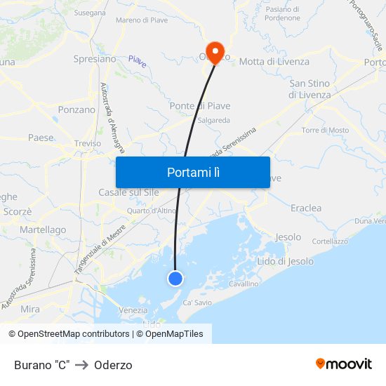 Burano "C" to Oderzo map