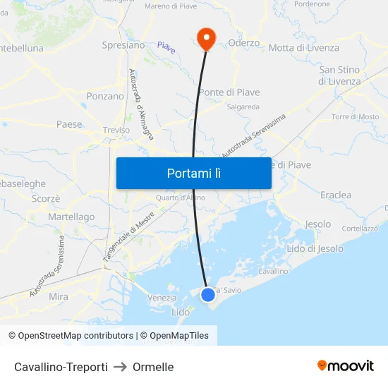 Cavallino-Treporti to Ormelle map