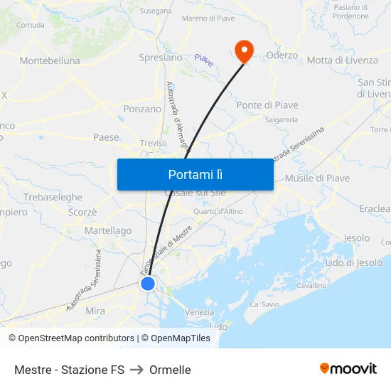 Mestre - Stazione FS to Ormelle map