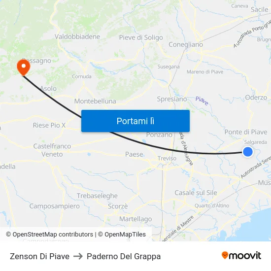 Zenson Di Piave to Paderno Del Grappa map