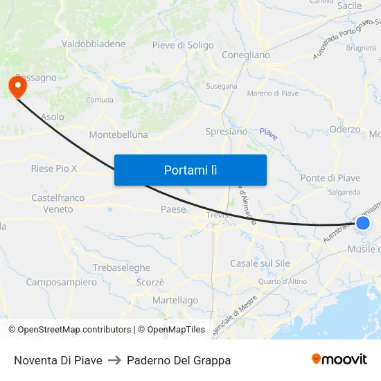 Noventa Di Piave to Paderno Del Grappa map