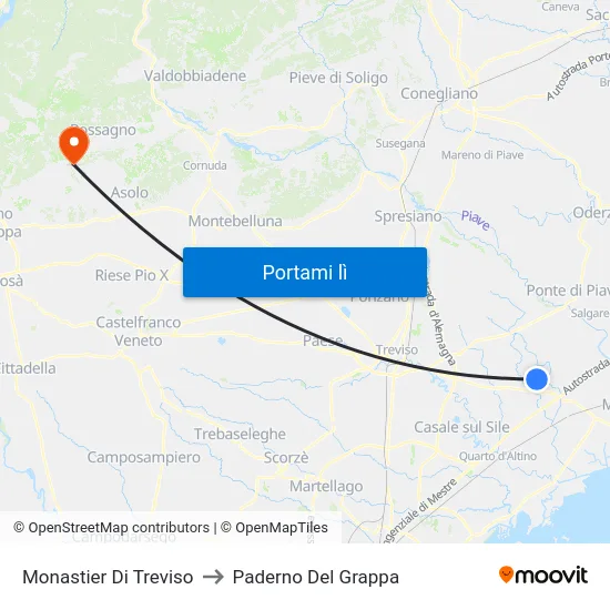 Monastier Di Treviso to Paderno Del Grappa map