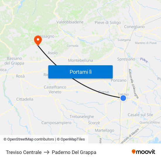 Treviso Centrale to Paderno Del Grappa map