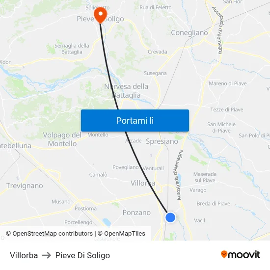 Villorba to Pieve Di Soligo map