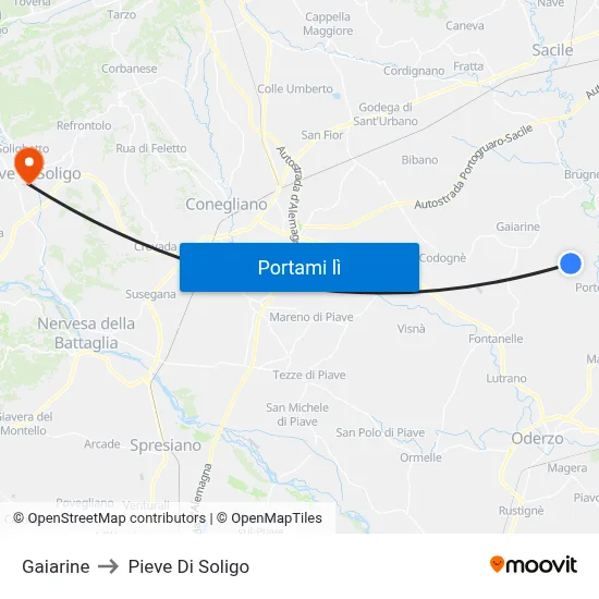 Gaiarine to Pieve Di Soligo map