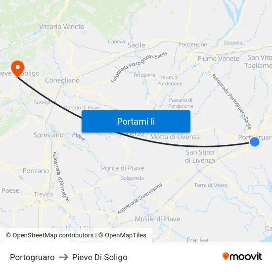Portogruaro to Pieve Di Soligo map