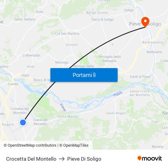 Crocetta Del Montello to Pieve Di Soligo map