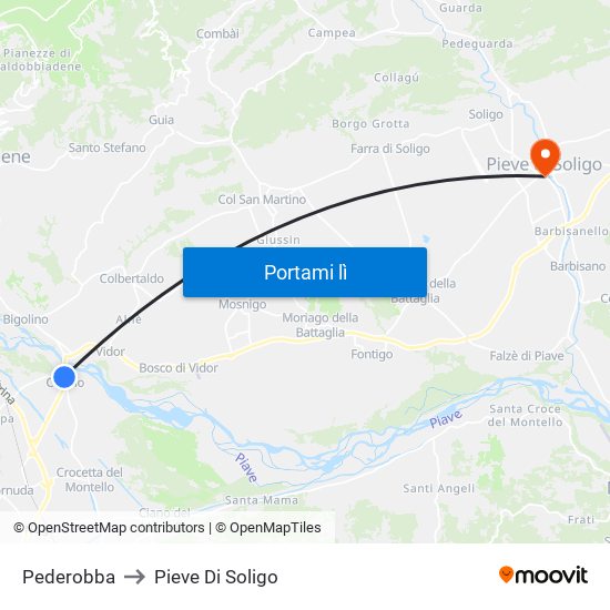 Pederobba to Pieve Di Soligo map