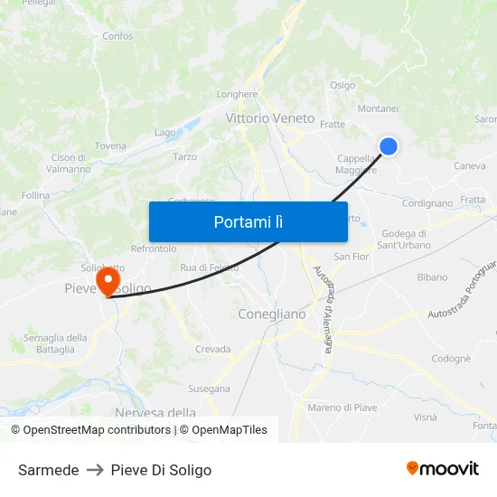 Sarmede to Pieve Di Soligo map