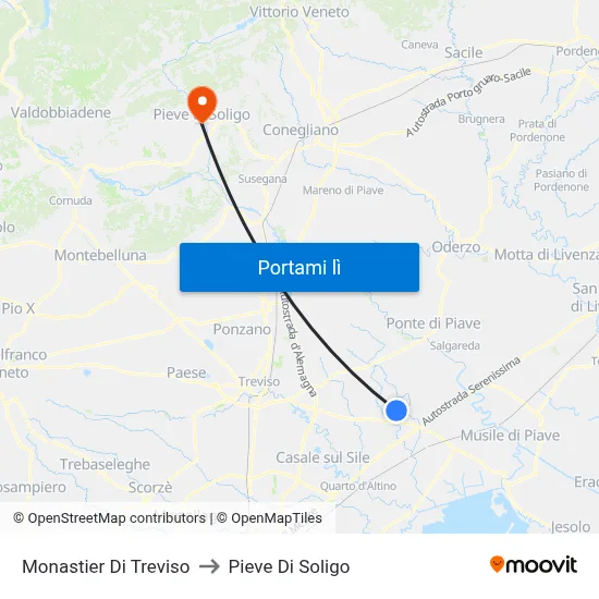 Monastier Di Treviso to Pieve Di Soligo map