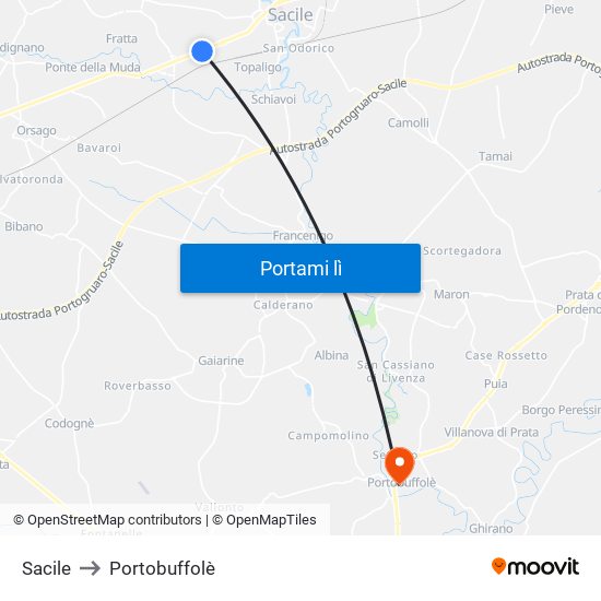 Sacile to Portobuffolè map