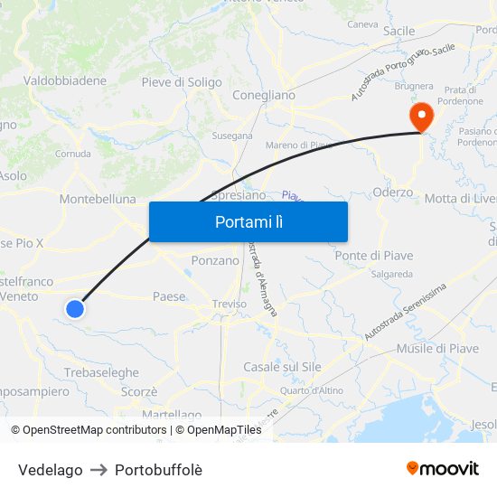 Vedelago to Portobuffolè map