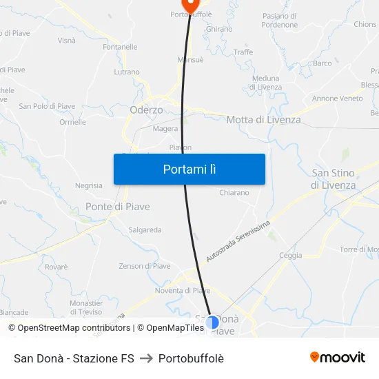 San Donà - Stazione FS to Portobuffolè map