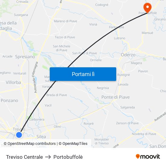 Treviso Centrale to Portobuffolè map