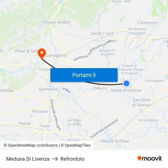 Meduna Di Livenza to Refrontolo map