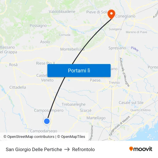 San Giorgio Delle Pertiche to Refrontolo map