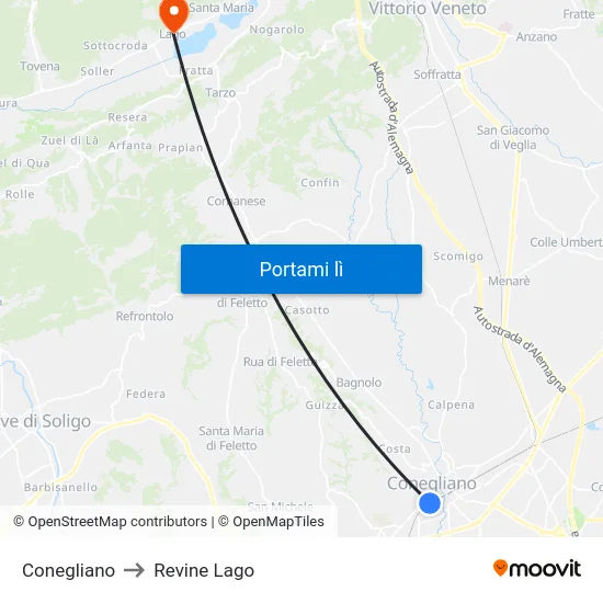 Conegliano to Revine Lago map