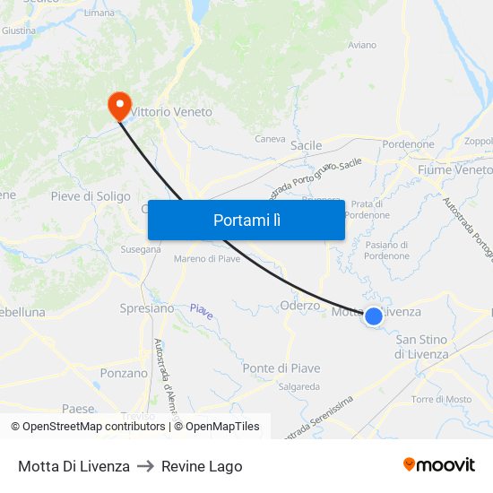 Motta Di Livenza to Revine Lago map