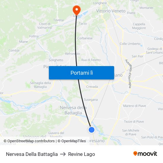 Nervesa Della Battaglia to Revine Lago map