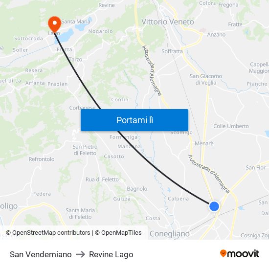 San Vendemiano to Revine Lago map