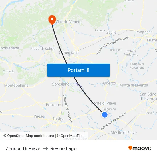 Zenson Di Piave to Revine Lago map
