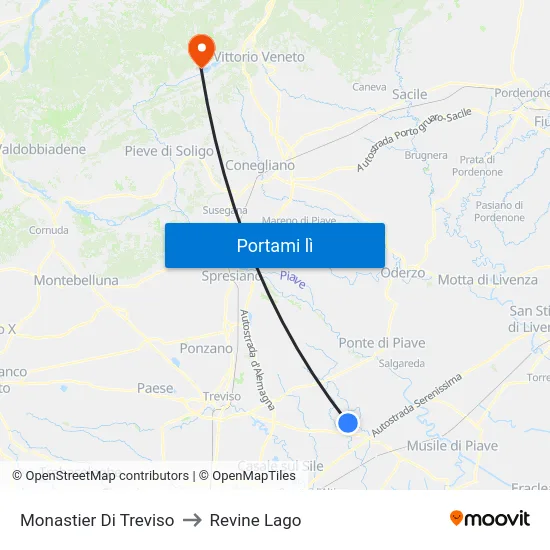 Monastier Di Treviso to Revine Lago map